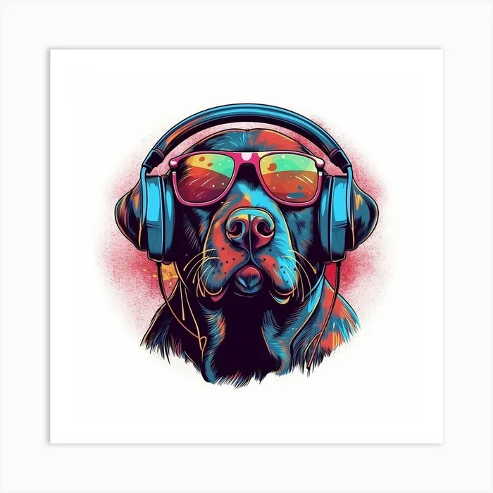 03 Funky Labrador Retriever Headphones Art Print by Jordan Kincaid