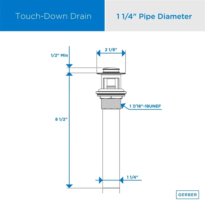 1 1/4 ” Metal Touch-Down Drain Assembly