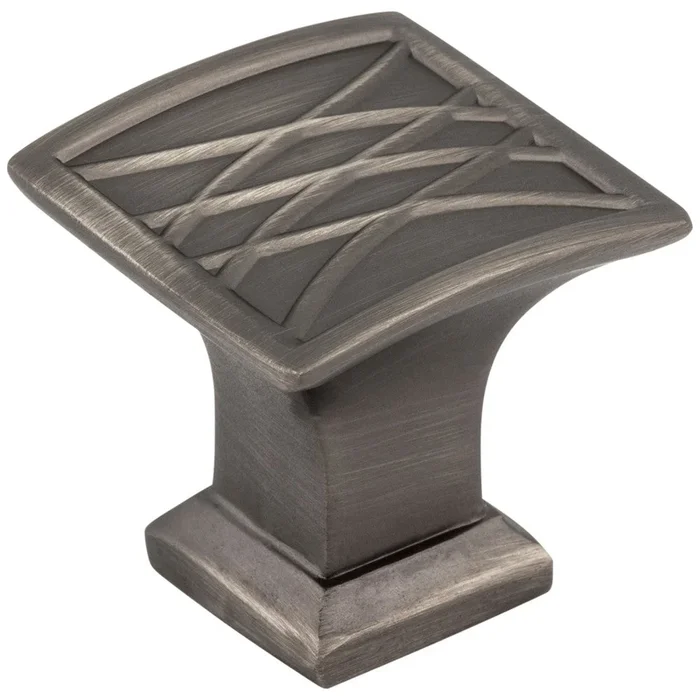 1-1/4 ” Overall Length Brushed Pewter Square Geometric Pattern Aberdeen Cabinet Knob