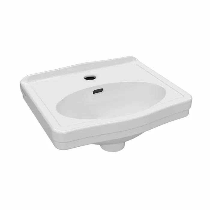 15 ” Rectangular Wall Mount Basin with Integrated Oval Bowl, Low-Rise Backsplash, Single Faucet Drilling and Overflow