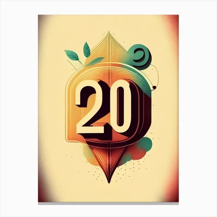 20, Number, Education Retro Drawing 1 Canvas PrintAA by Artful ABCs