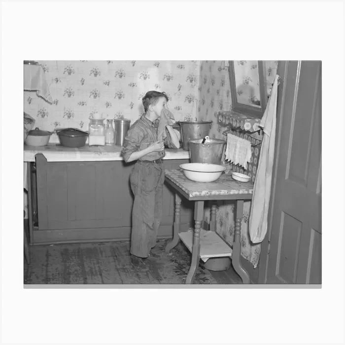 645 A M, Son Of Tip Estes Washing His Face After Doing His Early Morning Chores, Near Fowler, Indiana By Russe Canvas Print by Fy! Classic Art Prints and Posters