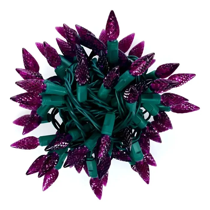 70 C6 Purple LED Christmas Lights, 4 ” Spacing