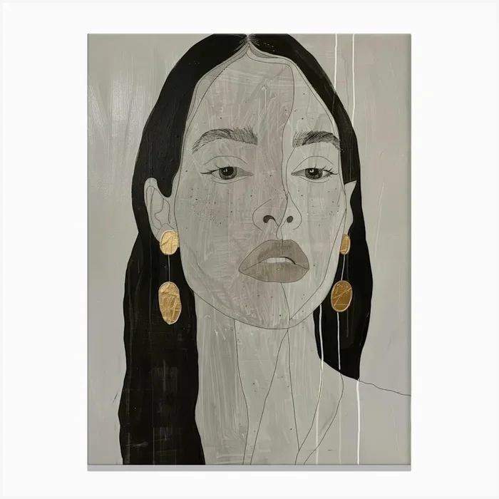 ‘A Woman With Gold Earrings’ Canvas Print by Moving Clouds Art