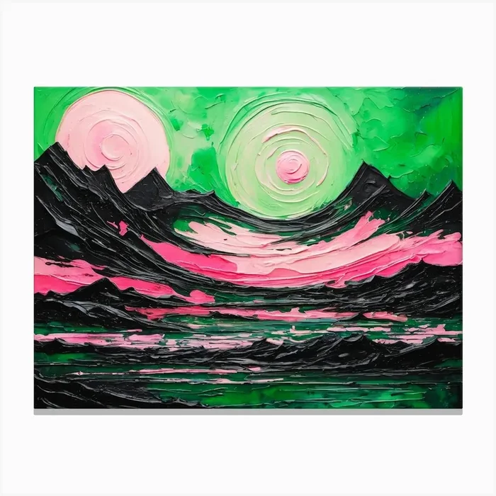 ‘Sunrise Abstract Landscape Pink Green Painting Canvas Print by Lacaim