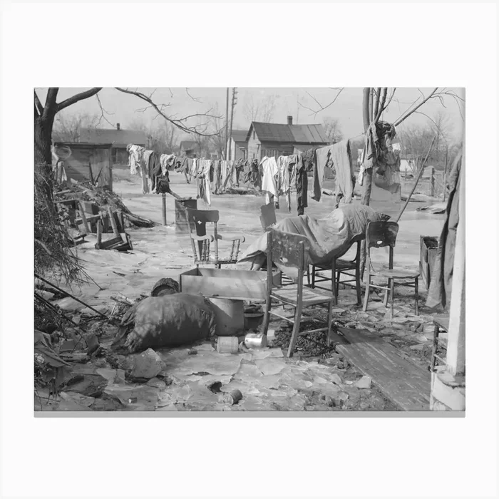 A Backyard In Maunie, Illinois, After The Flood By Russell Lee Canvas Print by Fy! Classic Art Prints and Posters