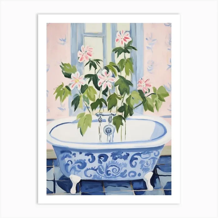 A Bathtube Full Hellebore In A Bathroom 2 Art Print by Flora Expressions