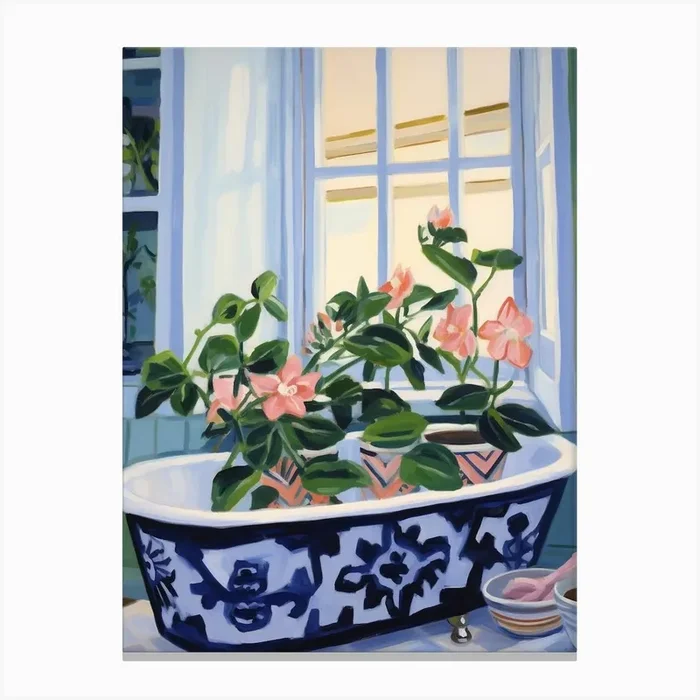 A Bathtube Full Hellebore In A Bathroom 4 Canvas Print by Flora Expressions