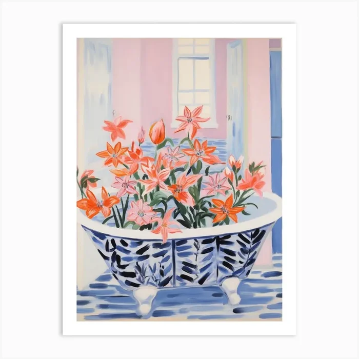 A Bathtube Full Lily In A Bathroom 2 Art Print by Flora Expressions