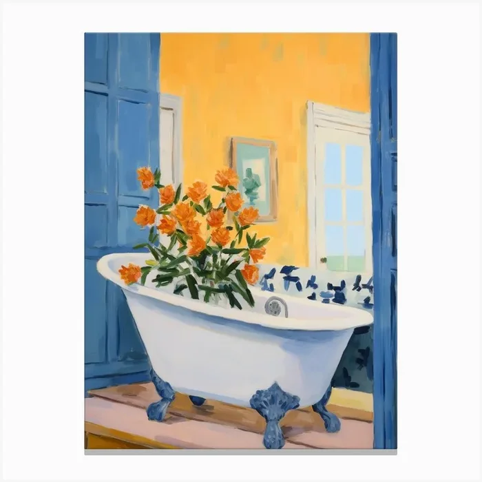 A Bathtube Full Marigold In A Bathroom 4 Canvas Print by Flora Expressions