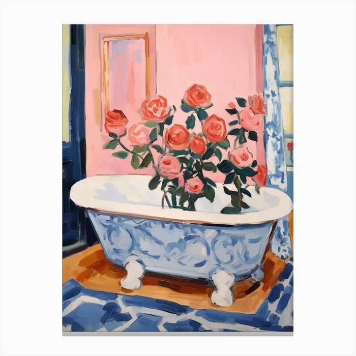 A Bathtube Full Of Rose In A Bathroom 1 Canvas Print by Flora Expressions