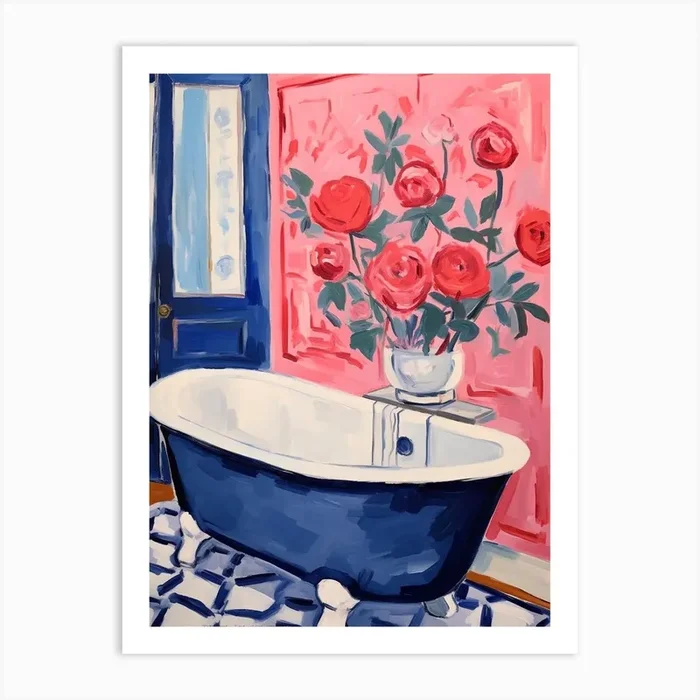 A Bathtube Full Of Rose In A Bathroom 4 Art Print by Flora Expressions