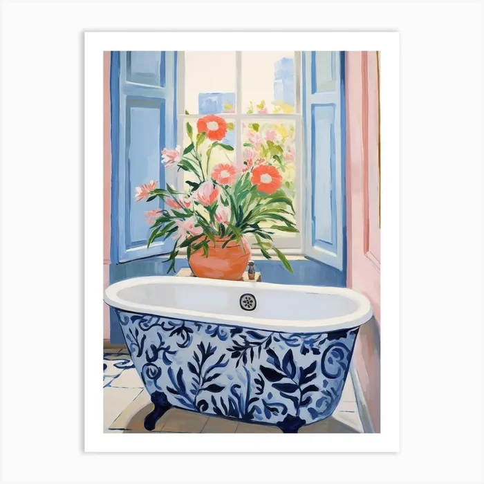 A Bathtube Full Of Snapdragon In A Bathroom 1 Art Print by Flora Expressions