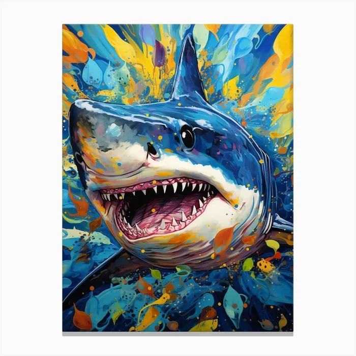 A Blue Shark Vibrant Paint Splash 1 Canvas PrintFG by Finspiration Gallery