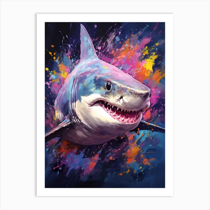 A Bull Shark Vibrant Paint Splash 5 Art PrintFG by Finspiration Gallery