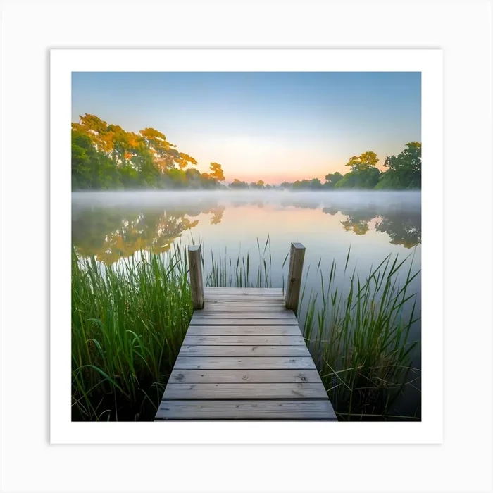 a foggy summer morning at the lake. Art Print by hlaaimjo