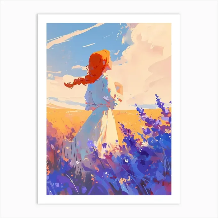 A Girl In Lavender Fields Art Print by littlewhitecat