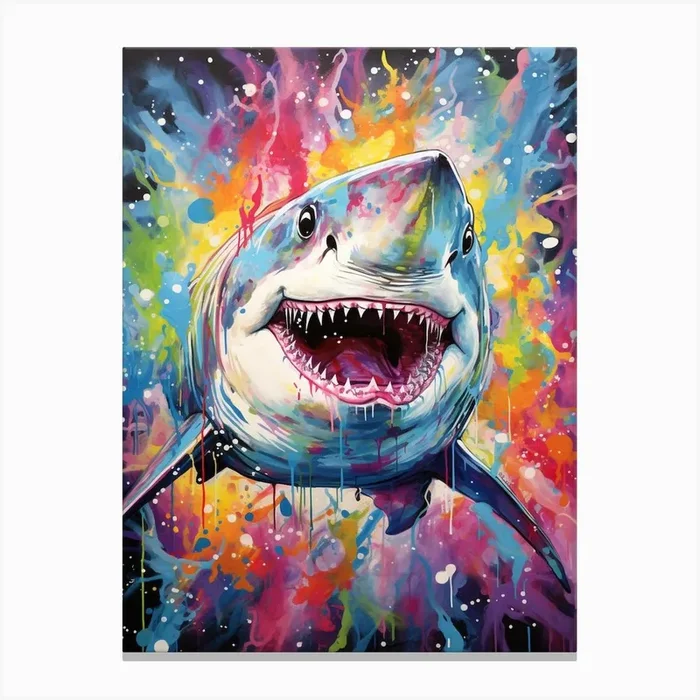 A Great White Shark Vibrant Paint Splash 1 Canvas PrintFG by Finspiration Gallery