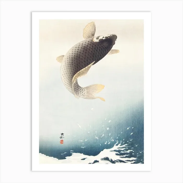 A Jumping Carp, Ohara Koson Art Print by Fy! Classic Art Prints and Posters