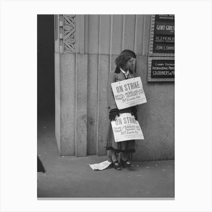 A Picket On 7th Avenue, New York City By Russell Lee Canvas Print by Fy! Classic Art Prints and Posters