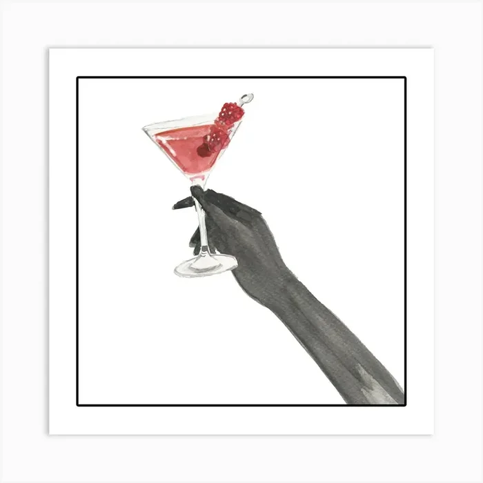 A Raspberry Martini Square Art Print by Lizzie Lamb Illustration