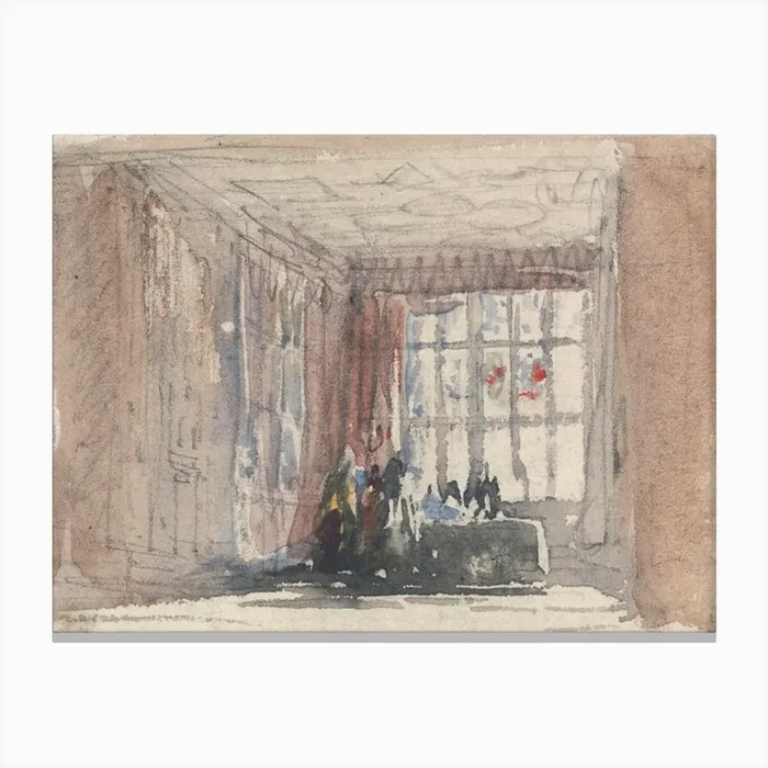 A Tudor Room With Figures, Possibly Hardwick Hall Or Haddon Hall, David Cox Canvas Print by Fy! Classic Art Prints and Posters