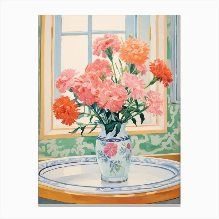 A Vase With Carnation, Flower Bouquet 3 Canvas Print by Flora Expressions