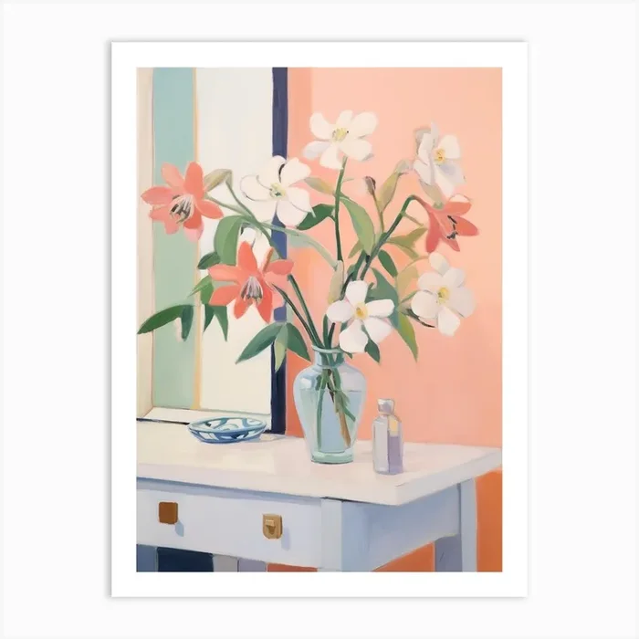 A Vase With Columbine, Flower Bouquet 3 Art Print by Flora Expressions