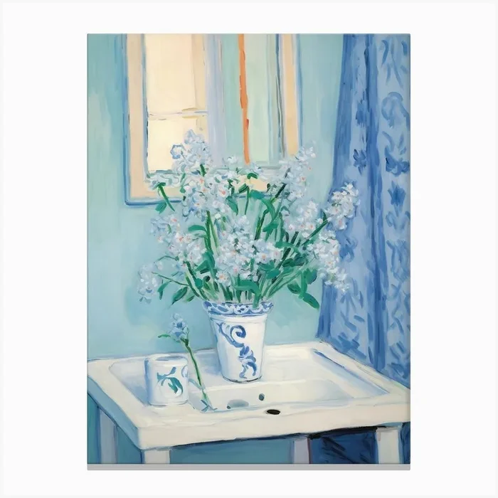 A Vase With Forget Me Not, Flower Bouquet 2 Canvas Print by Flora Expressions
