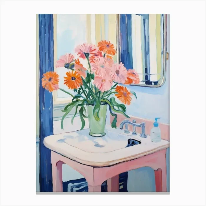 A Vase With Gerbera, Flower Bouquet 4 Canvas Print by Flora Expressions