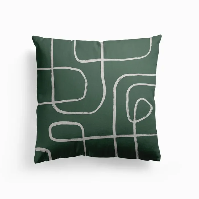 Abstract Green Lines Canvas Cushion by Efrat Ofek