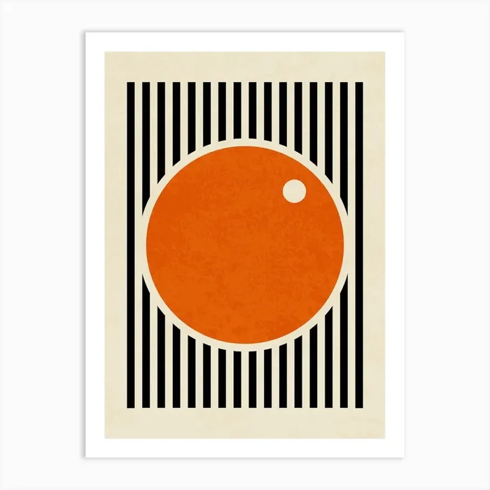 Abstract Minimalist Geometric Orange Circle with Black Lines Art Print by CoreMinimal