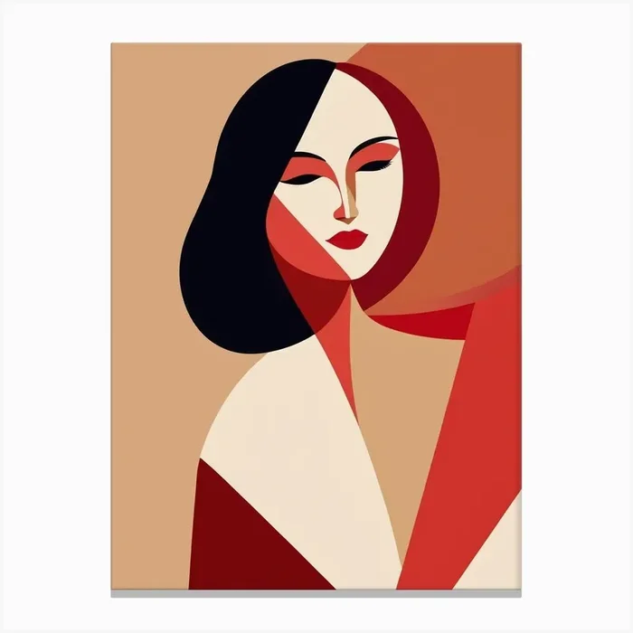 Abstract Portrait Of A Woman Abstract red and beige Art Canvas Print by Lacaim