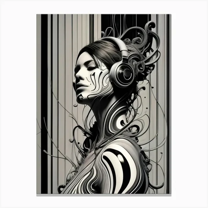 Abstract Woman With Headphones 1 Canvas Print by FOX & JAY
