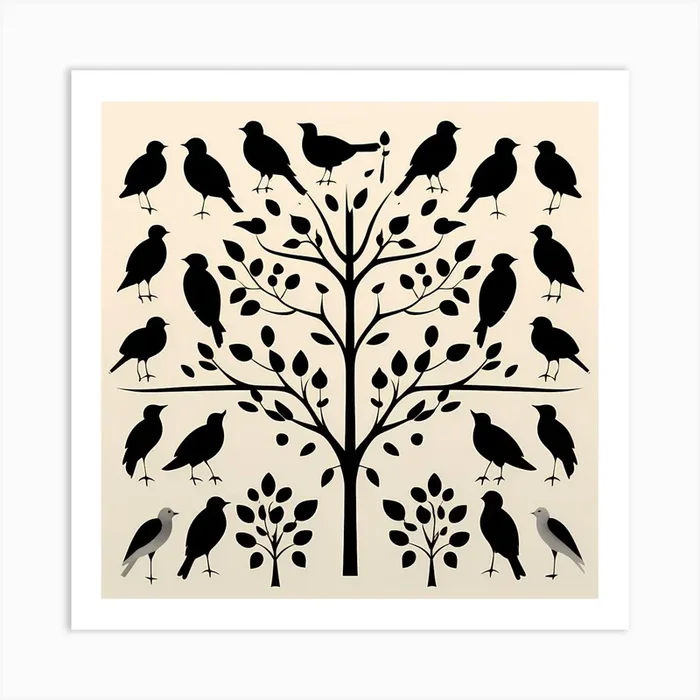 African Adinkra Symbols, Bird On a Branch, folk art, 120 Art PrintFG by Folk glitch