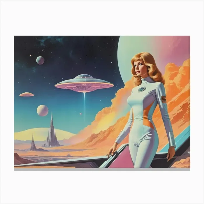 Alien Woman In Space vintage retro sci-fi art Canvas Print by Lacaim