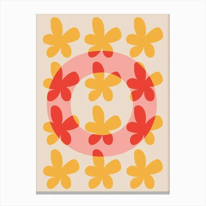 Alphabet Flower Letter O Print – Pink, Yellow, Red Canvas PrintLS by Louisa Sadler