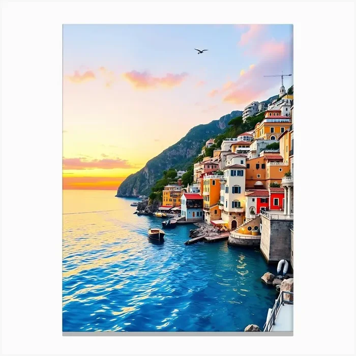 Amalfi Coast At Sunset 1 Canvas Print by AnikArts