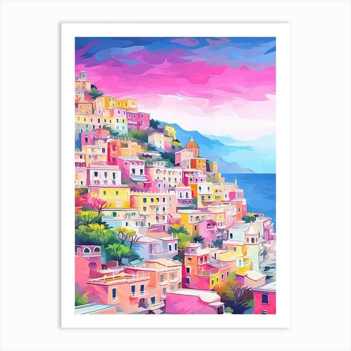 Amalfi Coast Colourful View 2 Art Print by Urban Vivid