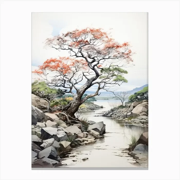 Amanohashidate In Kyoto, Japanese Brush Painting, Ukiyo E, Minimal 1 Canvas Print by Ukiyo-e Wonders