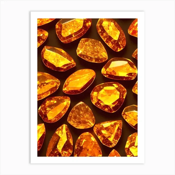 Amber Gems On Golden Background With 4k Effect Art PrintC by caedu1988br