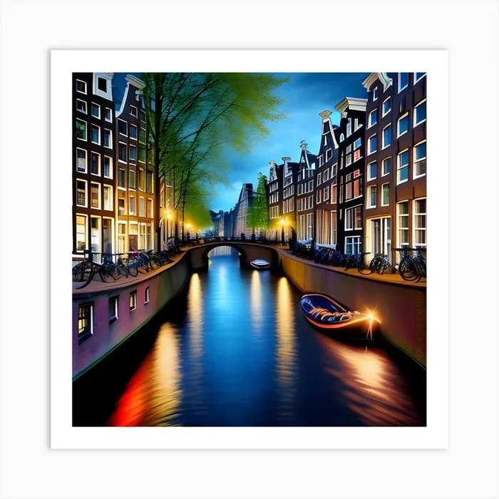 Amsterdam Canal At Night 1 Art Print by Amri@rt