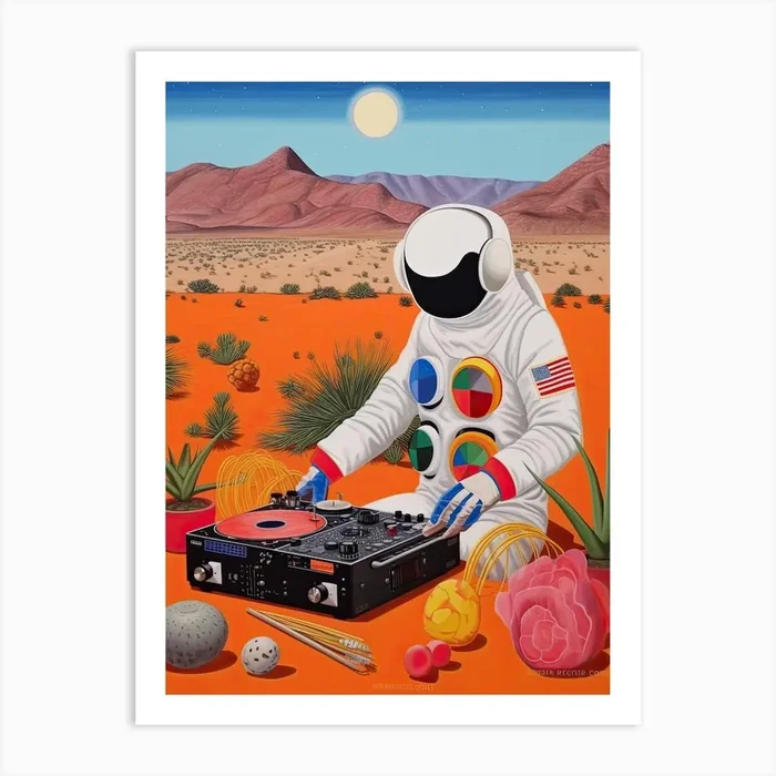 An Astronaut Djing In The Desert 1 Art Print by Celestial Odyssey