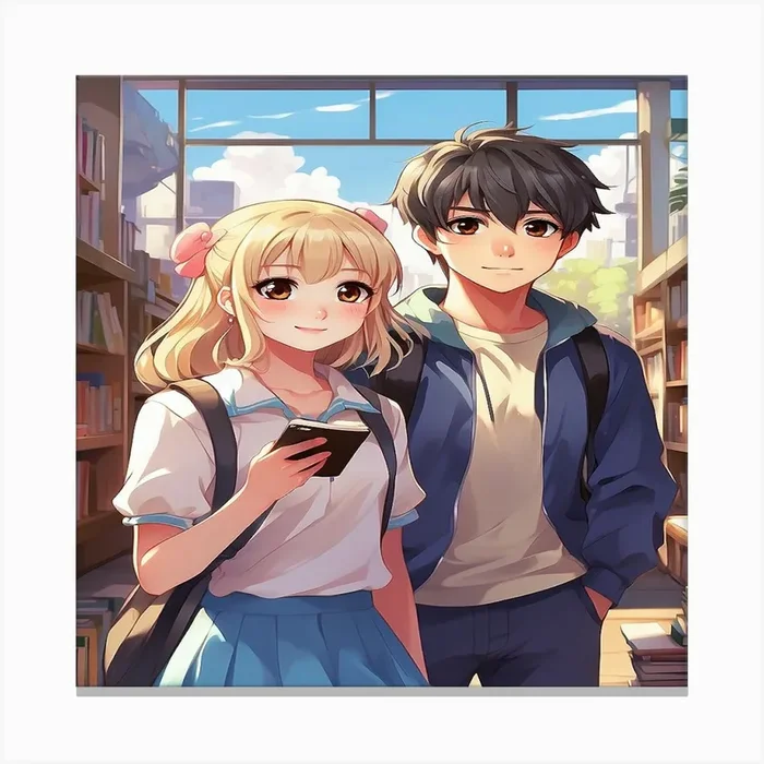 Anime Couple In Library Canvas Print by ibrahim Nehmedo