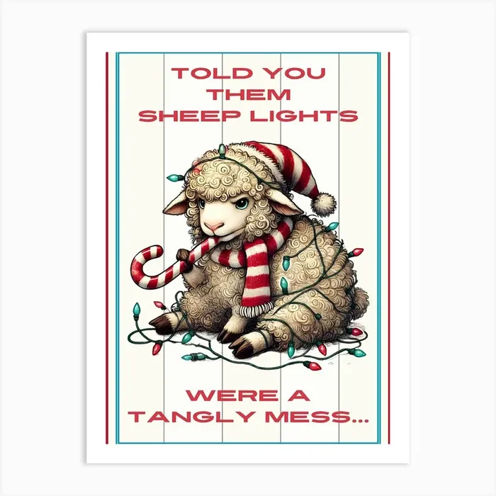 Annoyed Sheep White Christmas Art PrintK by Kymera