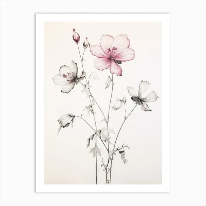 Antique Botanical Pink Flowers Art Print by Fir & Oak