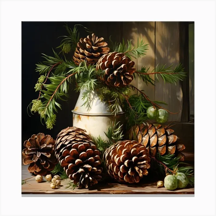Antique Pine Cones Still Life Canvas Print by Gutyz Designs