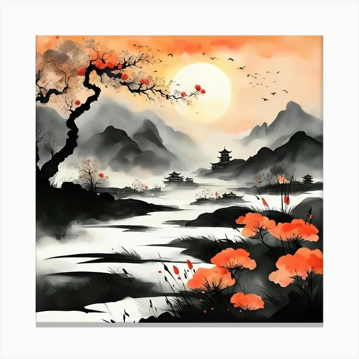 Asian Landscape Painting 2 Canvas PrintC by Clofura