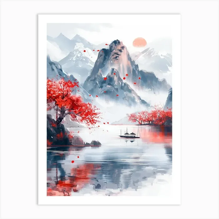 Asian Landscape Painting 3 Art Print by AnikArts