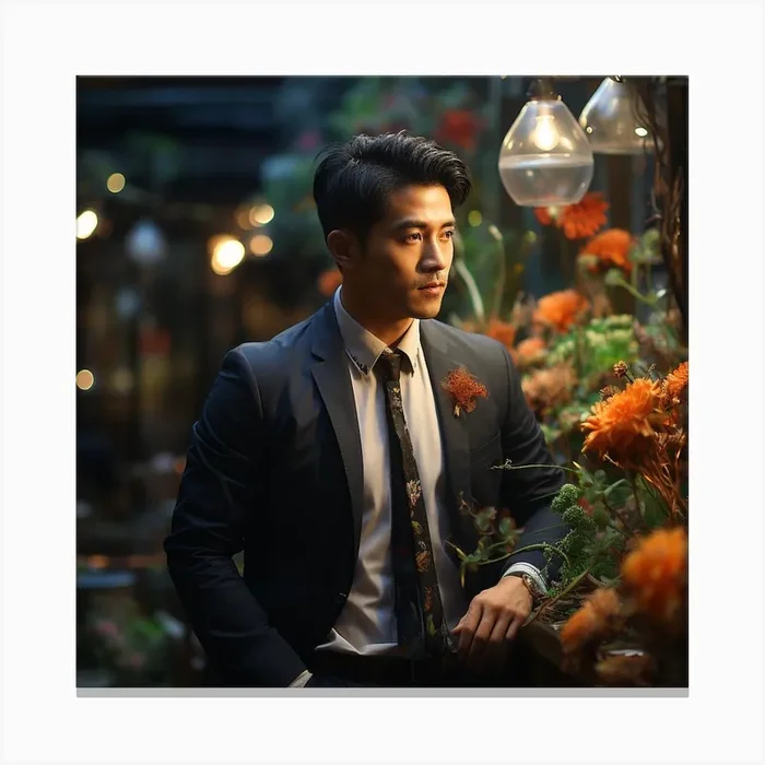 Asian Man With Flowers Canvas Print by Kimmie Marie